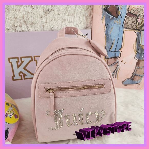 NWT 💖 {Juicy Couture}  Stylish Everyday Companion:  Pink Velvet Backpack with L - Picture 7 of 9